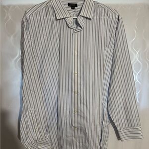 J. Crew Men's Striped White and Gray Dress Shirt